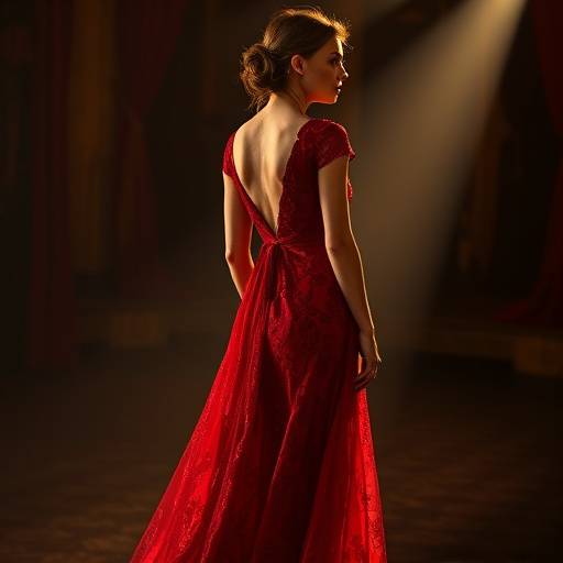 Abito da sera rosso con dettagli in pizzo, collezione Autunno/Inverno 2024